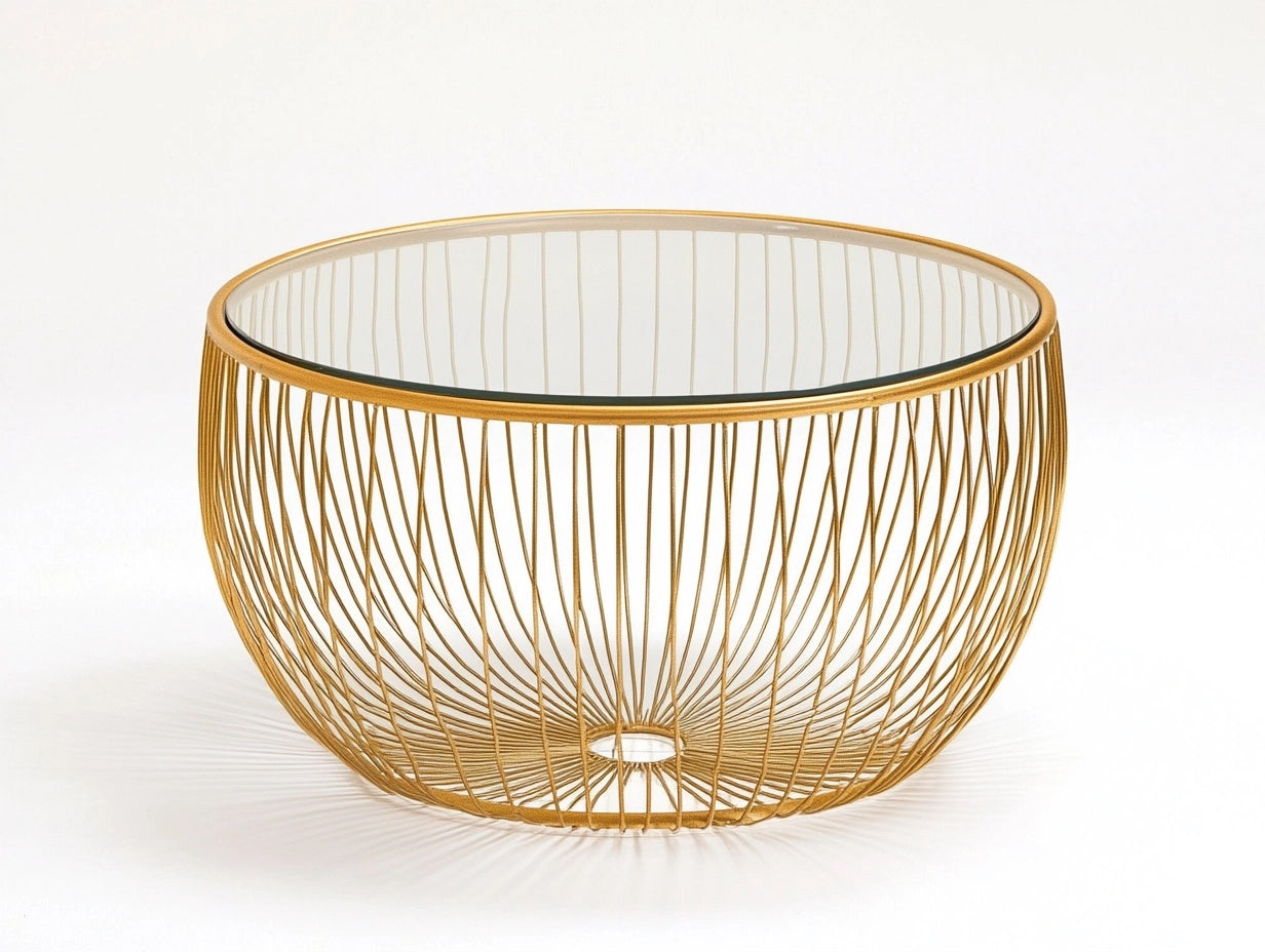 Mesa de Centro Redonda de Acero y Vidrio Templado Dorada