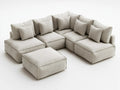 Sof¨¢ Seccional Modular en Tela Beige con Cojines Extra¨ªbles 5 Piezas