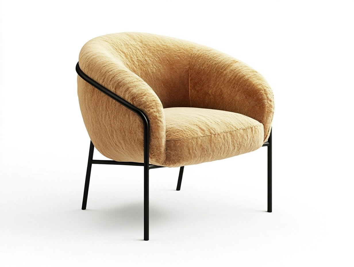 Sill¨®n Redondo de Terciopelo Beige con Estructura de Acero Negro 75 cm