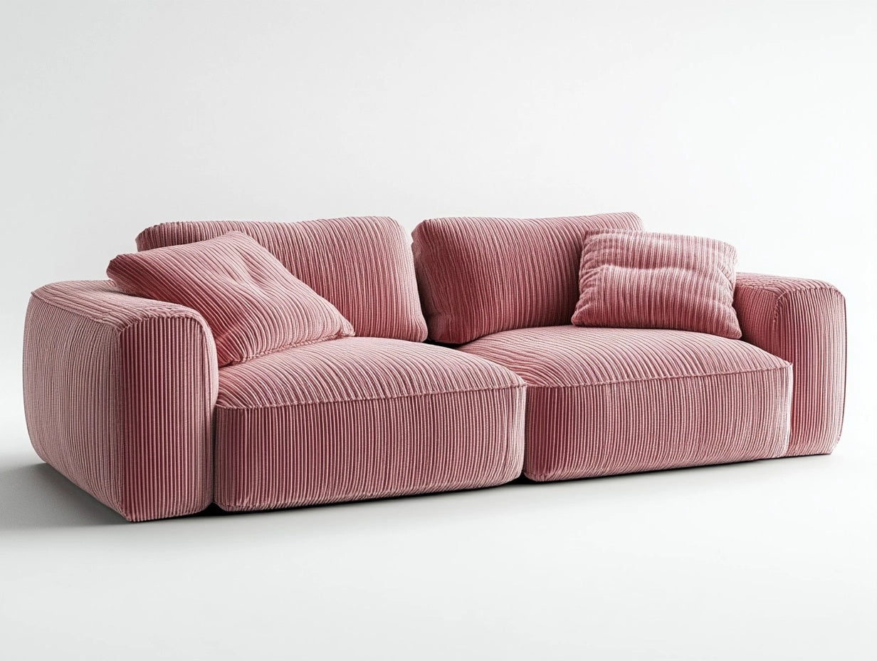 Sof¨¢ de Terciopelo Rosa de 2 Plazas con Almohadas