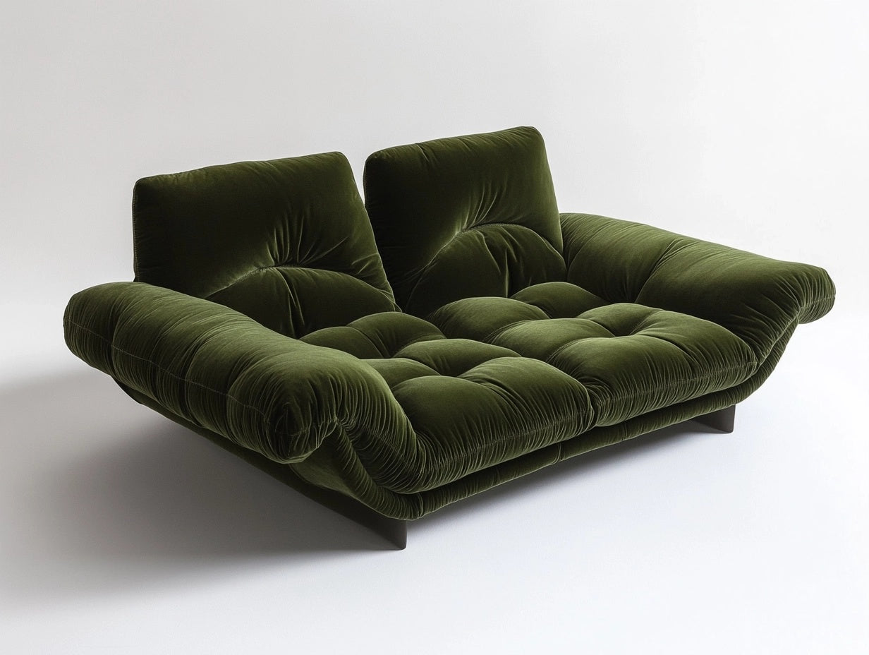 Sof¨¢ de Dos Plazas en Forma Moderna de Terciopelo Verde con Estructura de Madera de 180x100x75 cm