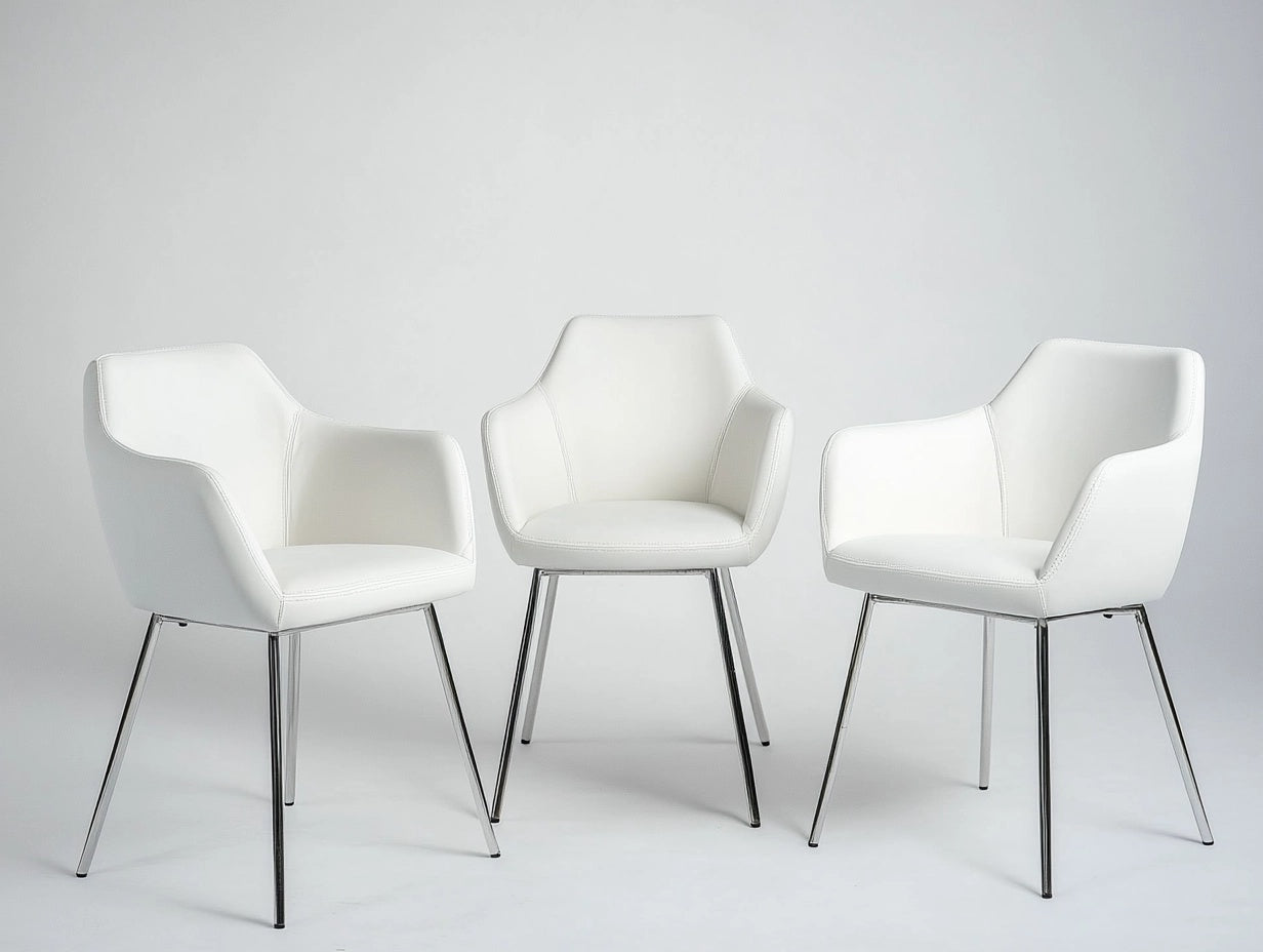 Sillas de Comedor Tapizadas en PU Blanco con Patas de Acero Cromado Juego de 3
