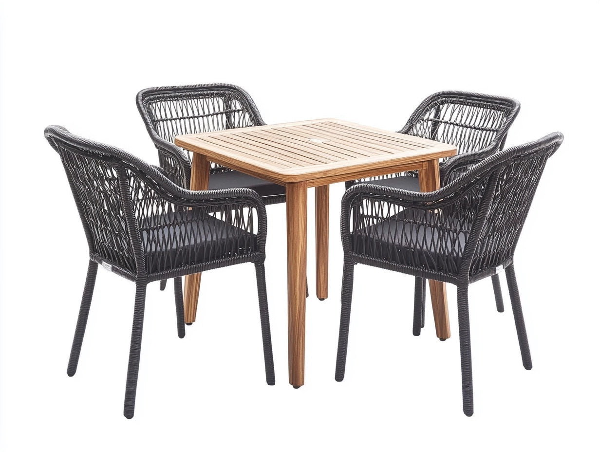 Conjunto de comedor de exterior 5 piezas cuadrado madera marr¨®n/negro