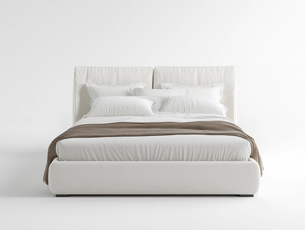 Cama doble tapizada PU blanca 200x160 cm