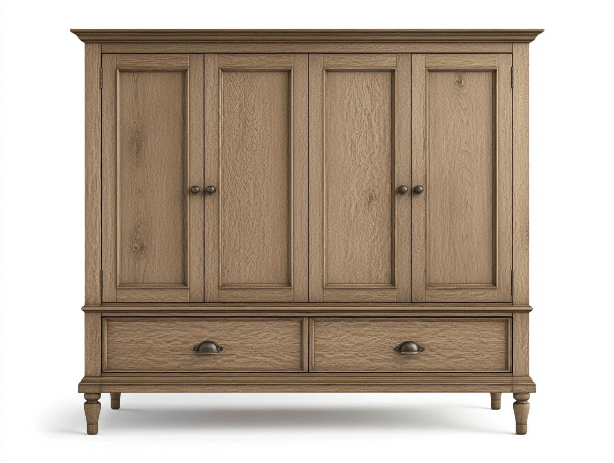 Armario de Madera Maciza Roble Marr¨®n con 4 Puertas y 2 Cajones 120x50x180cm