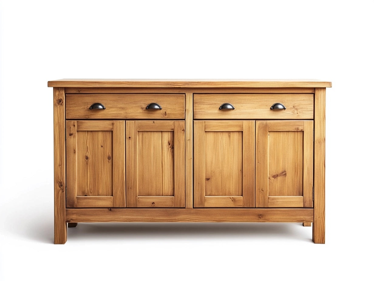 Aparador de madera maciza pino natural con dos puertas y dos cajones