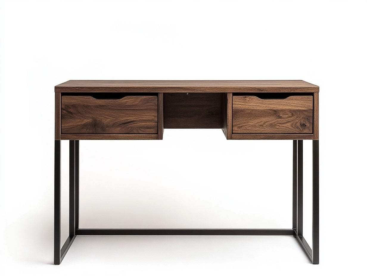 Escritorio de Oficina Rectangular en Madera de Nogal y Metal Negro con Cajones 120x60x75 cm