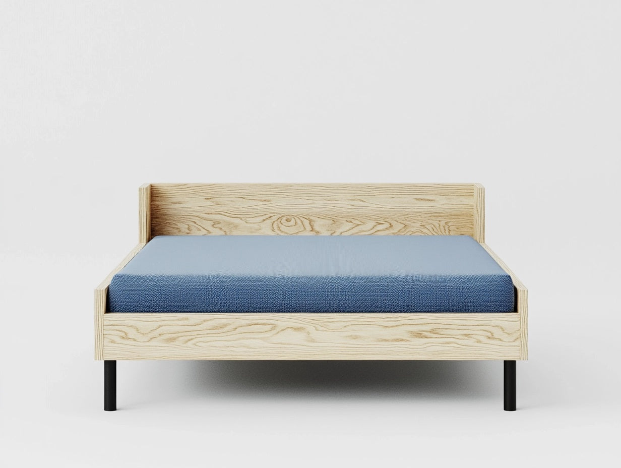 Cama de Matrimonio de Madera Maciza Roble 140x200 cm Estructura Rectangular Beige/Azul